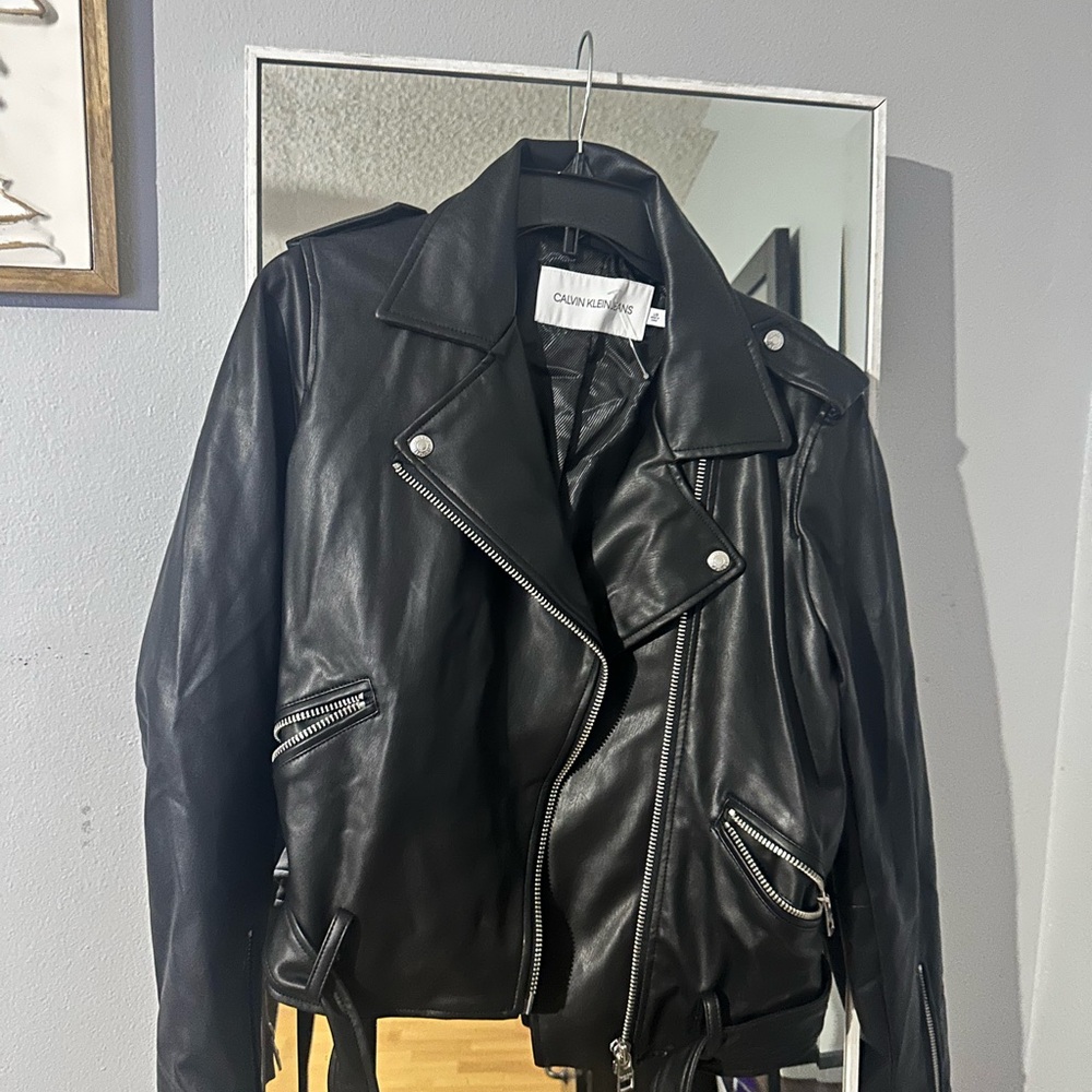 Calvin Klein Jeans Black Leather Biker Jacket